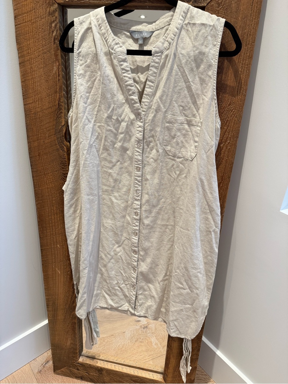 Kenar Sleeveless Button-Front linen blend dress